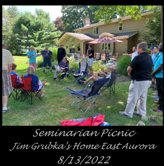 A group of people at the seminarian picnic at Jim Grubka's home on August 13, 2022