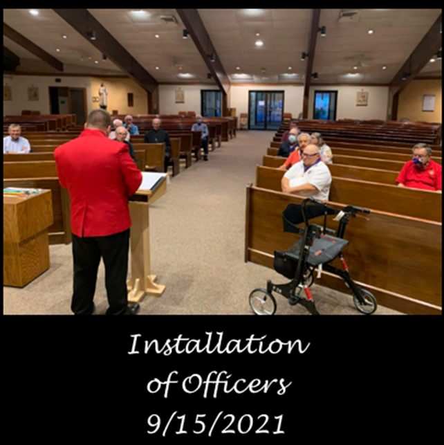 A group of men in pews at Immaculate Conception Church for the Installation of officers on September 15, 2021