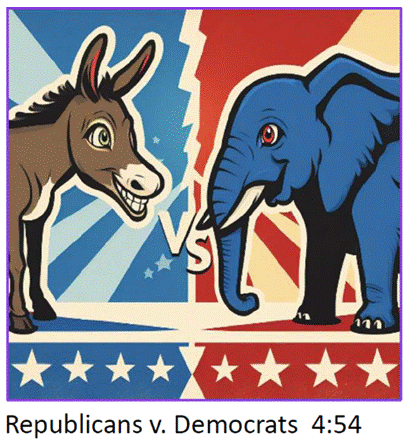 A donkey and elephant with red and blue colors

Description automatically generated